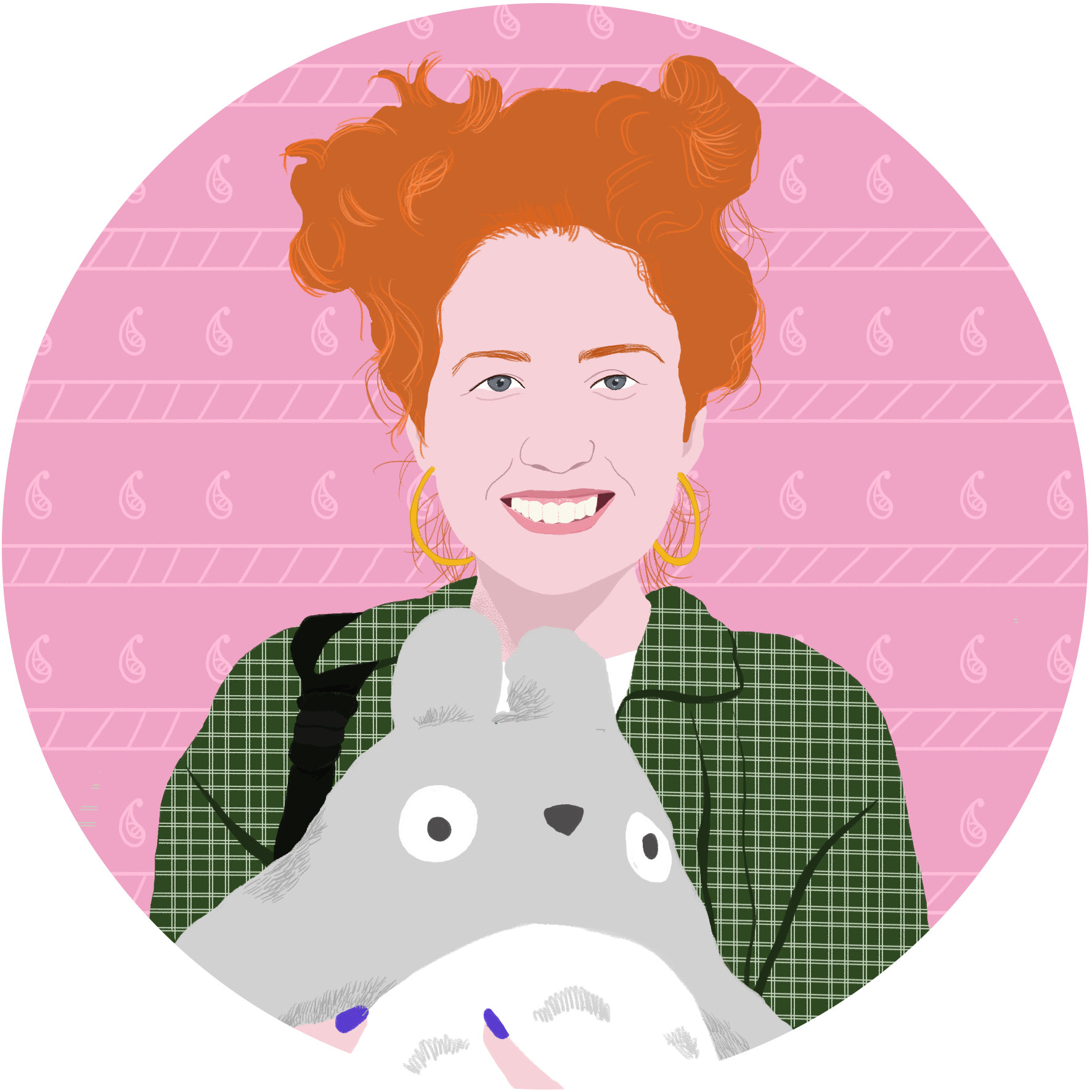 Drawing of Roxanne holding a BIG TOTORO toy
